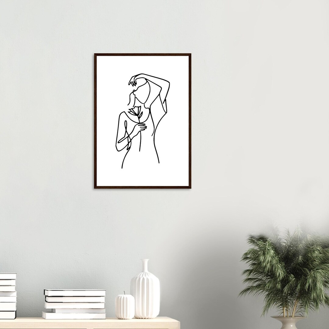 One Line Woman Flower Art Print | Boho Minimalist Female Figure Wall ...