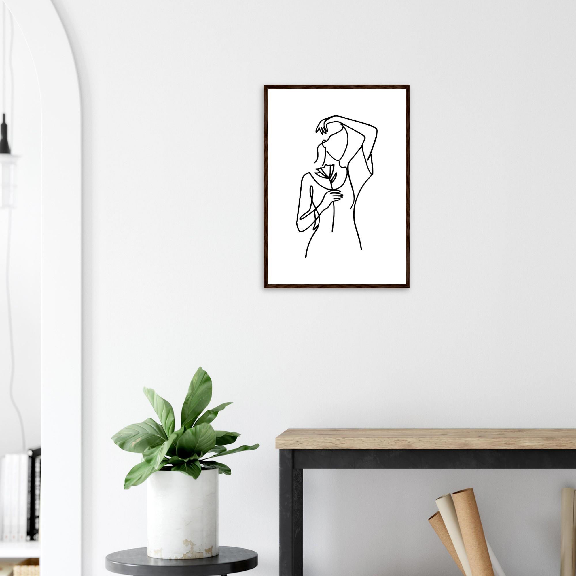 One Line Woman Flower Art Print | Boho Minimalist Female Figure Wall ...