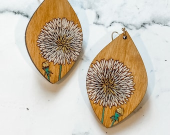 Dandelion Make Your Wishes Hand Painted Wood Earrings