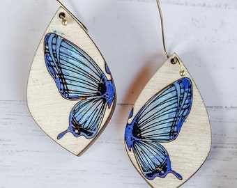 Blue Morpho Hand Painted Butterfly Wing Earrings