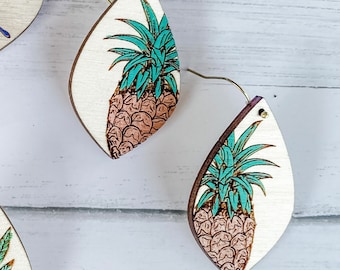 Tropical Pineapple Statement Earrings, Hand painted, Handmade Pineapple Drop Earrings, Vacation Earrings