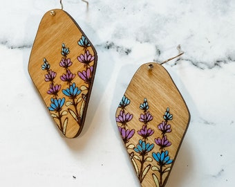 Hummingbird Sage Hand Painted Flower Earrings