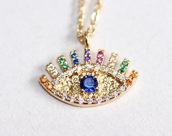 Joyful Evil Eye Necklace 18k Gold Plated with CZs