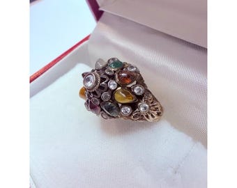 VTG 10-12k Yellow Gold Thai Princess Ring Size 7.5 Multi Stone Tiered