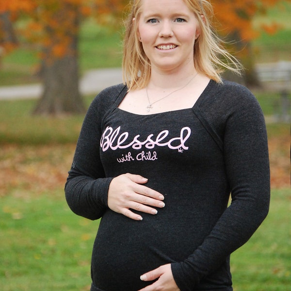 Blessed Long Sleeved Maternity Shirt (Dark Gray)