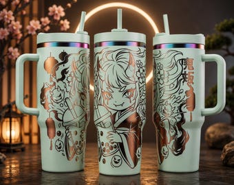 Anime Oni Girl Laser Engraving Wrap SVG PNG JPG | Japanese Demon Bubble Tea Tumbler Design | 40oz Engraving File