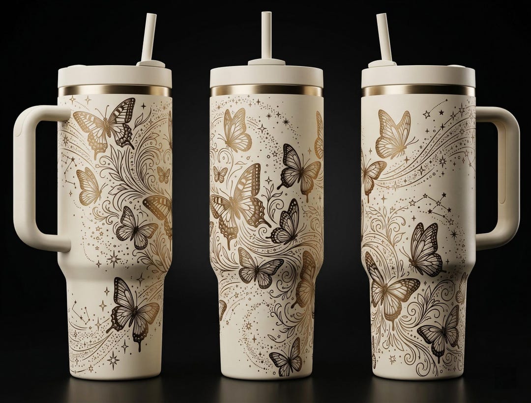 Magical Butterfly Engraving Tumbler Wrap 40oz | Seamless Laser Design ...