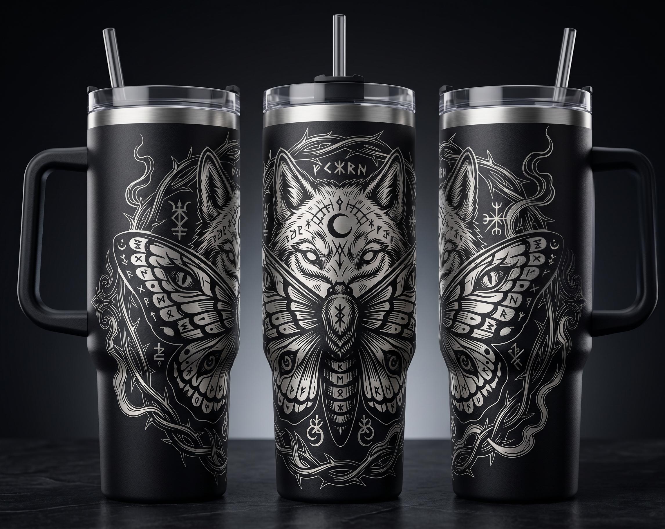 Moth Incarving Occult Wolf Moth Engraving Wrap PNG JPG SVG | Demonic Animal Tumbler ...