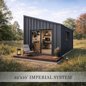 Planos para oficinas pequeñas / Estudio de patio trasero de 12x16 / Cabaña para espacio de trabajo pequeño