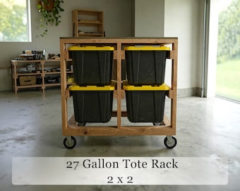 27 Gallon Tote Storage Rack Plans, Mobile 4-Bin Garage Organizer (PDF Download)