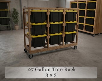 27 Gallon Tote Storage Rack Plans | Mobile 9-Bin Garage Organizer (PDF Download)