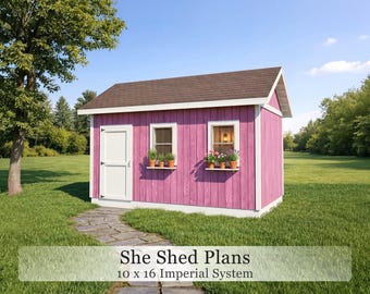 She Shed Plans | 16x10 Garden Studio , Play House (PDF Download)