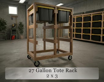 27 Gallon Tote Storage Rack Plans | Mobile 6-Bin Garage Organizer | Instant Download