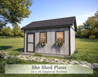 She Shed Floor Plans | 12x16 Guest House Plans |  Backyard Studio Blueprint | Digital Download