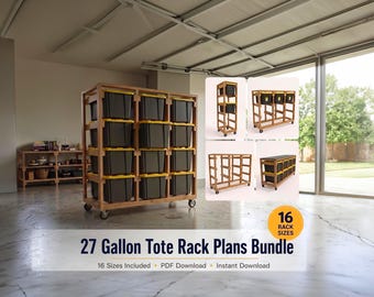 27 Gallon Tote Storage Rack Plans Bundle PDF | 16 Mobile Rack Sizes | DIY Garage Tote Organizer | Instant Download