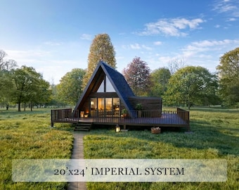 A-Frame Cabin Plans With Loft | 20x24 Modern Tiny House Blueprint | Instant Download