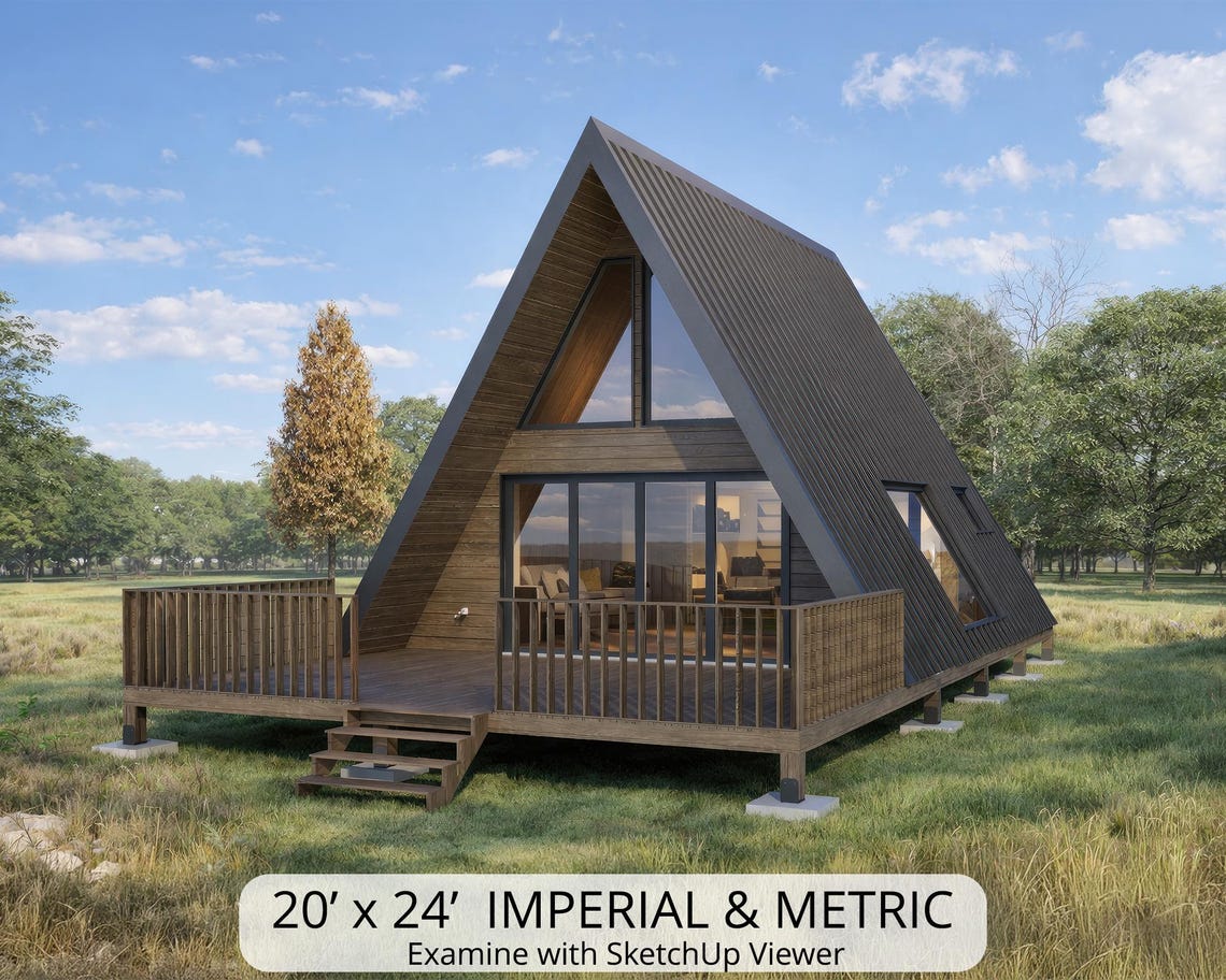 Modern A-frame Cabin Floor Plan 20x24 | Small House Plans With Loft ...