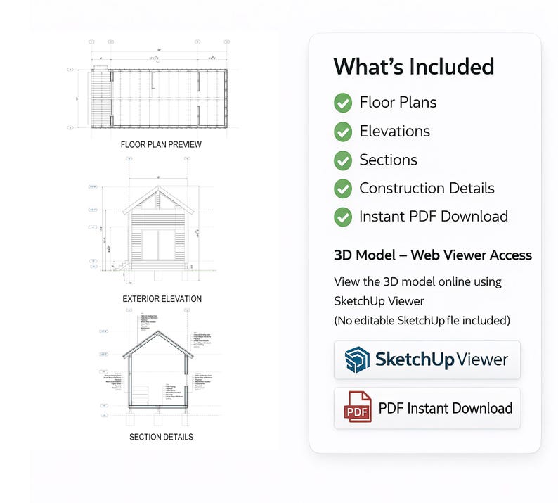 12x28 Cabin House Plans | Modern Cozy Small Home Design | PDF ...