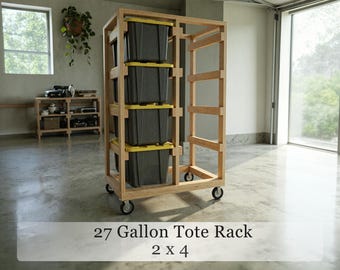 DIY Rolling Tote Storage Rack Plans | 27 Gallon 8-Bin Garage Organizer (PDF Download)