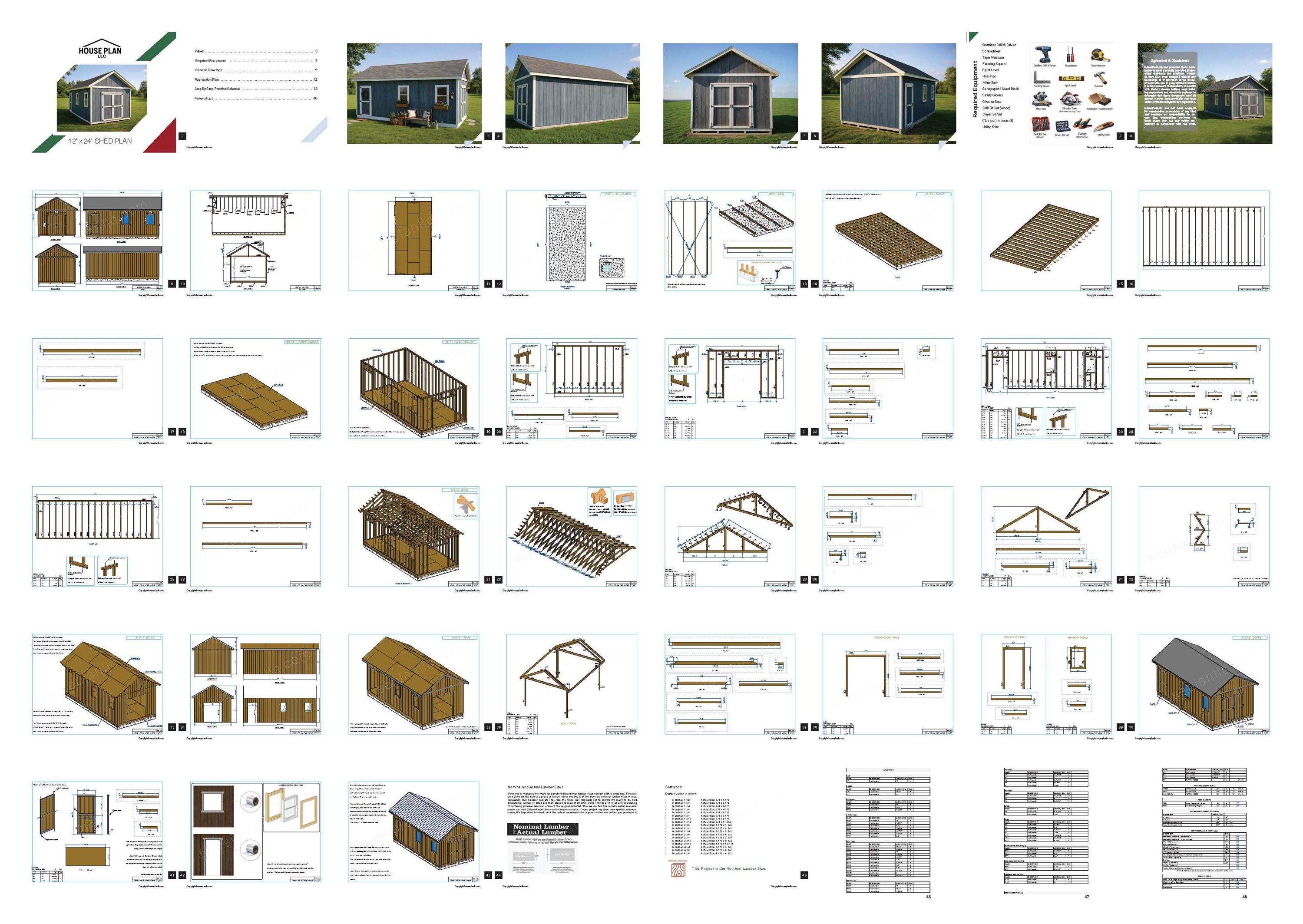 Garden Shed Plans | 12x24 DIY Storage Building Woodworking Guide