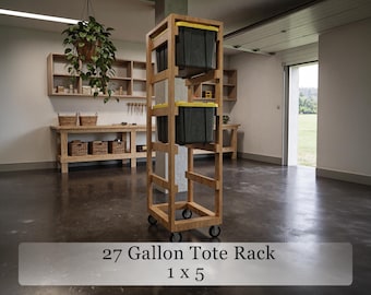 27 Gallon Tote Rack Plans | Mobile 5-Bin Vertical Storage (PDF Download)