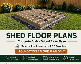 10x12 Shed Foundation Plans | Concrete Slab & Wood Floor Base | Material List | PDF Download