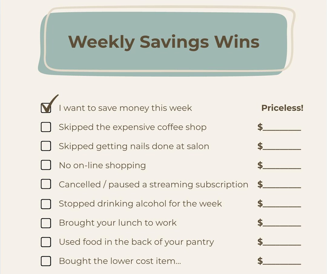 Wins Checklist.pdf Weekly Savings Wins Tracker Printable | Money Mindset Fridge Chart ...