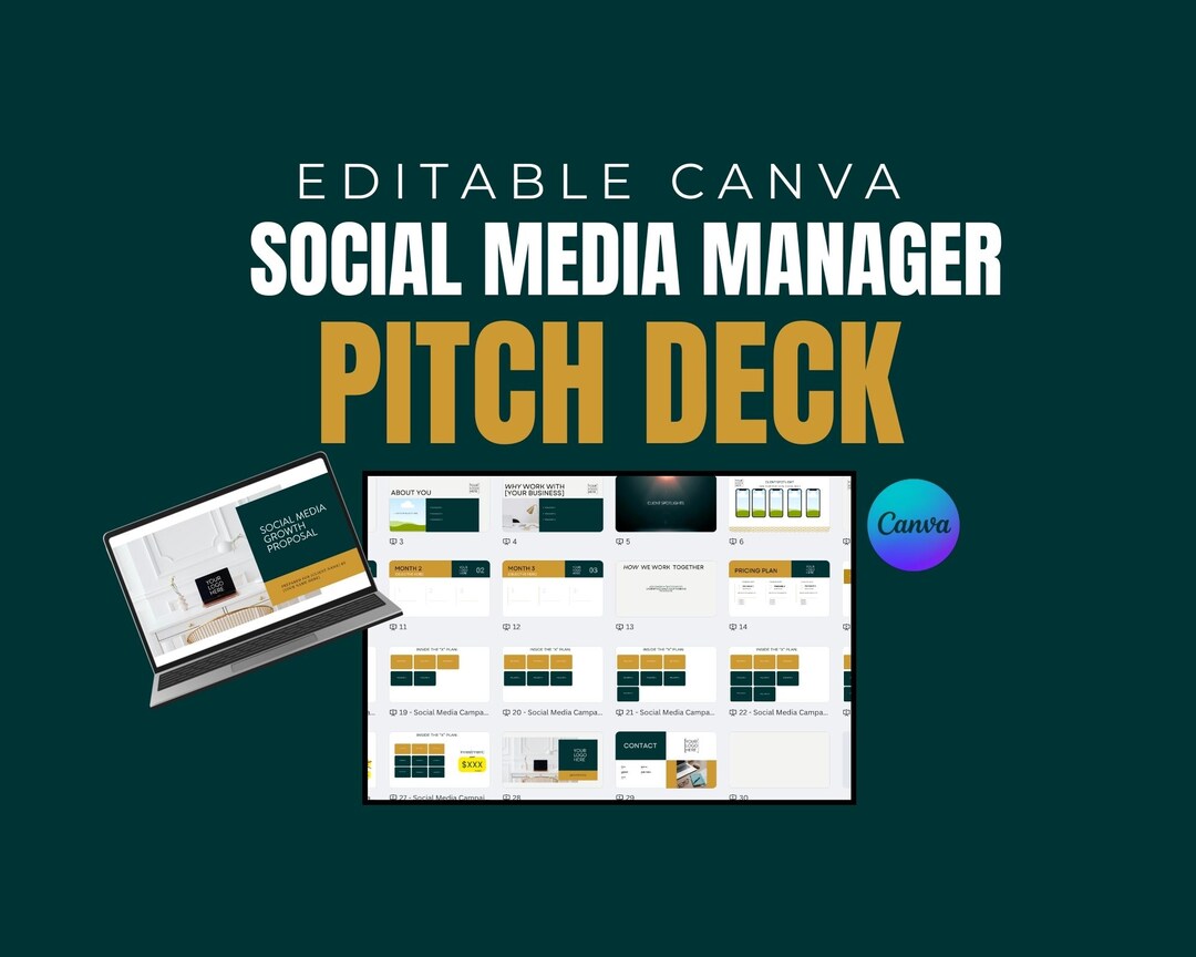 Customisable Social Media Manager Pitch Deck Template | Proven 100% ...