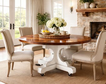 Planos de mesa de comedor redonda estilo granja francesa de 60 pulgadas, mesa de cocina rústica de madera (descarga en PDF)
