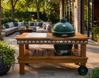 Planos de mesa para Big Green Egg, carrito para parrilla de bricolaje, cocina exterior de madera (PDF)