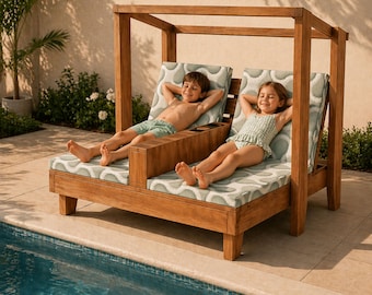 Planos para tumbona doble infantil, banco de exterior para montar uno mismo, muebles de patio (PDF)