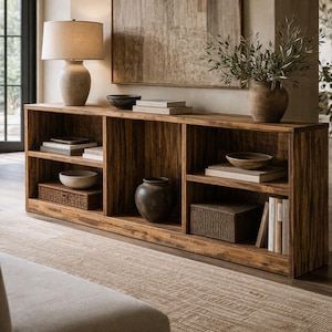 bench with shelf storage plans modern TV cabinet, wooden console table DIY woodworking furniture PDF