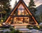 Modern A-Frame Cabin Plans, Small Tiny House Blueprint (Digital Download)