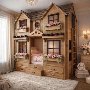 House shaped kids bunk bed plan with ladder blueprint