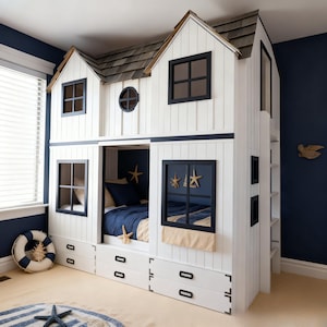 House shaped kids bunk bed plan with ladder blueprint