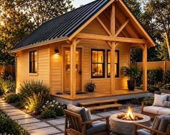 Plan de cabane 16x24 | Plan PDF d'une mini-maison 1 chambre avec mezzanine | Construction de cabane à faire soi-même