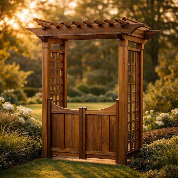 Garden Gate Arbor Plans, DIY Trellis Pergola Entry, Wooden Arbor PDF