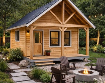 Plano de cabaña de 16x24: Minicasa de 1 dormitorio con altillo (Descarga en PDF)