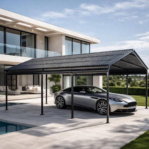 DIY Metall Carport Plan PDF Download. Modularer Stahl-Carport inklusive. Freitragendes Dach Design.