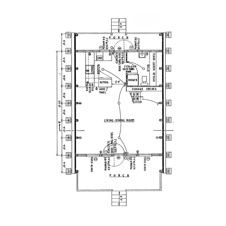Modern A-frame cabin blueprint PDF showing exterior design and floor plan