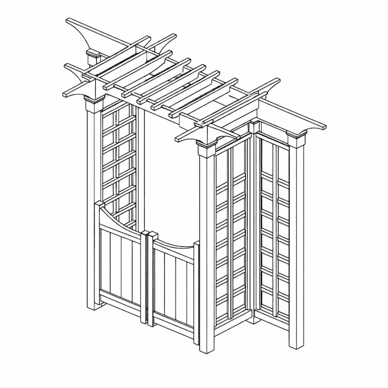 Wooden garden gate arbor plan with trellis entry design