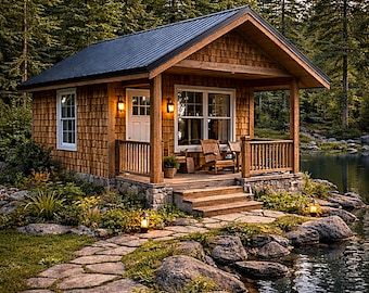 Plans de mini-maison 12x18 avec mezzanine, plan de chalet de ferme moderne, plan de petite maison ADU (PDF)