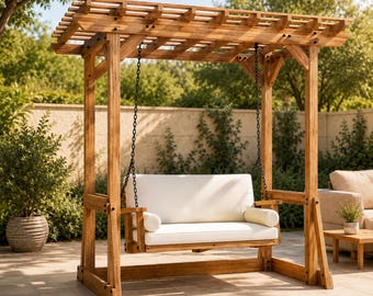 Planos para construir un columpio de pérgola de 12 x 14 pies, banco de jardín de madera para exteriores (PDF)
