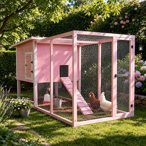 Planos de un gallinero grande con corral y patio trasero accesible (PDF)