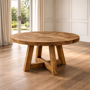 Planos para mesa de comedor redonda, mesa de madera con base de tulipán (descarga en PDF)
