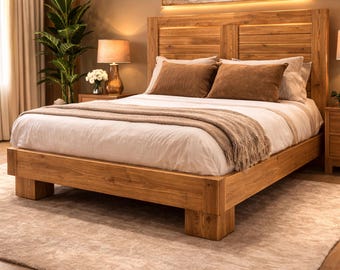 Planos de cama rústica de estilo rústico, tamaño completo, de madera (PDF)