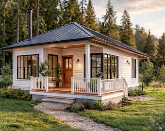 Plans de petite maison de ferme moderne, plan de petit cottage (téléchargement numérique)