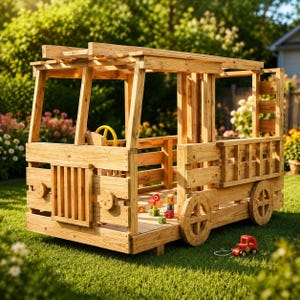 Spielhausplan für ein Feuerwehrauto aus Holz | Bauplan für ein Kinderspielhaus zum Selberbauen | Anfängerfreundliche PDF-Datei