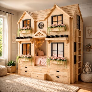 Haus-Etagenbett-Bauplan | DIY-Spielhaus-Kinderbett mit Leiter (Bauplan-PDF)