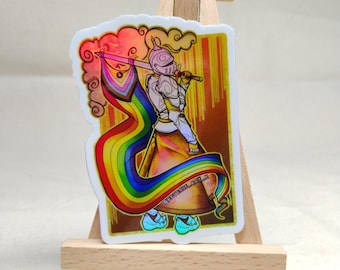 Pride Knight Holographic Sticker | Medieval Rainbow Flag